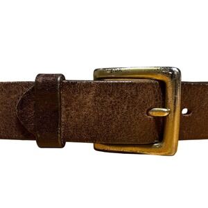 Merona Brown Genuine Leather Belt Made in USA Distressed Buckle Sz M (34"-40")